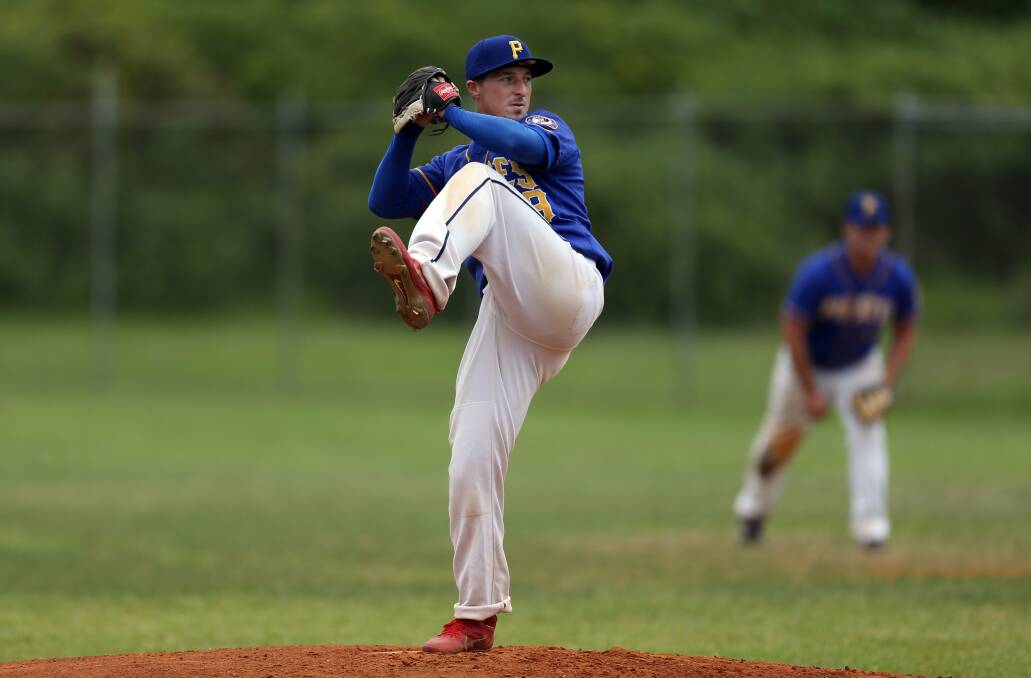 Brendan Lower gave up just three hits in eight innings on the mound for Northern Pirates in their 12-1 win over Dapto Chiefs on Saturday. Picture: ROBERT PEET