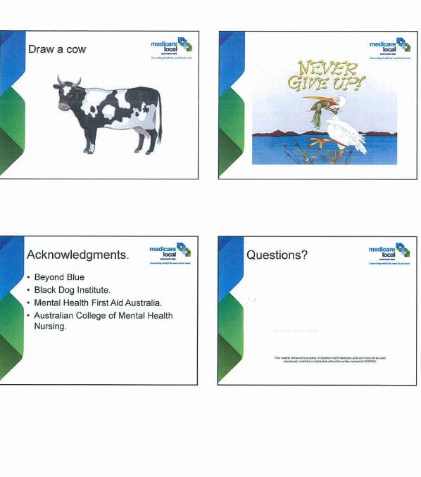 Reluctantly released: Some of the PowerPoint slides used to educate NSW police cadets on mental health issues.