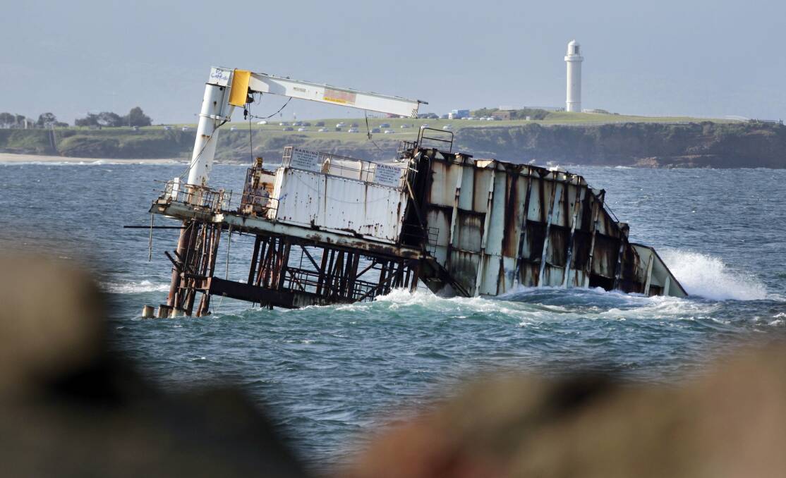 Eyesore: The decommissioned Oceanlinx wave generator at Oilies near Port Kembla's outer harbour. Picture: ANDY ZAKELI