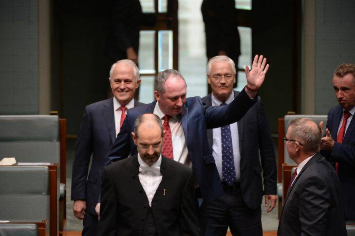 Barnaby Joyce returns to the house of reps fedpol . Pic Nick Moir 6 dec 2017