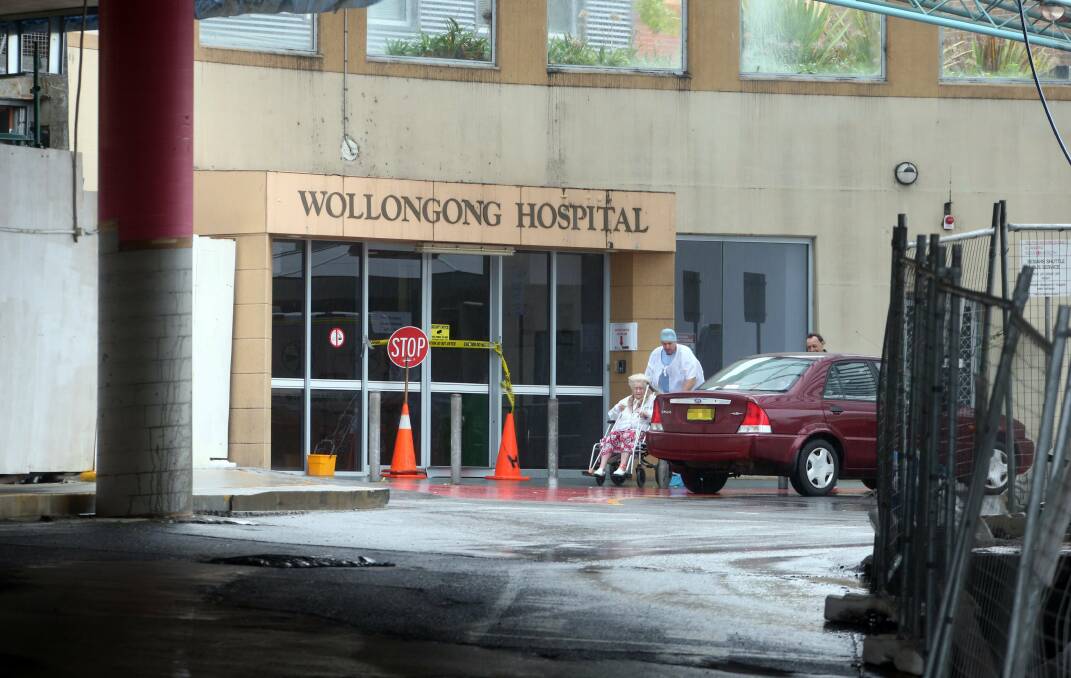 The new foyer of Wollongong Hospital was closed on Monday due to flooding. Picture: ROBERT PEET