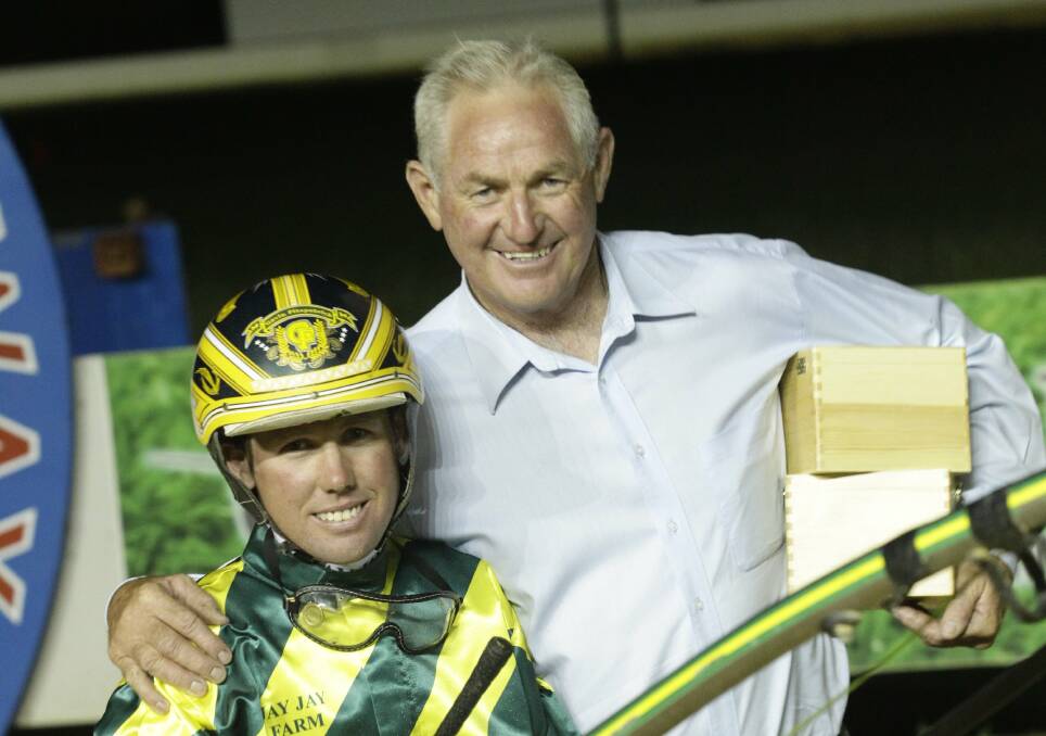 Cawdor trainer Paul Fitzpatrick (right) and son Gavin Fitzpatrick will combine with No Ah Saint, who has a cult following at the Berry Hotel, for the Group 1 Breeders Challenge four-year-old entires and geldings final at Menangle on Sunday. Picture: DEAN OSLAND