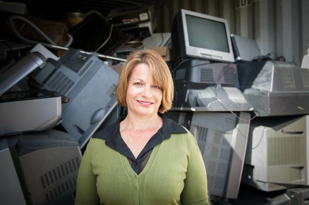 Kiama Council's waste management officer Josephine St John with the latest batch of collected e-waste. Picture: ALBEY BOND