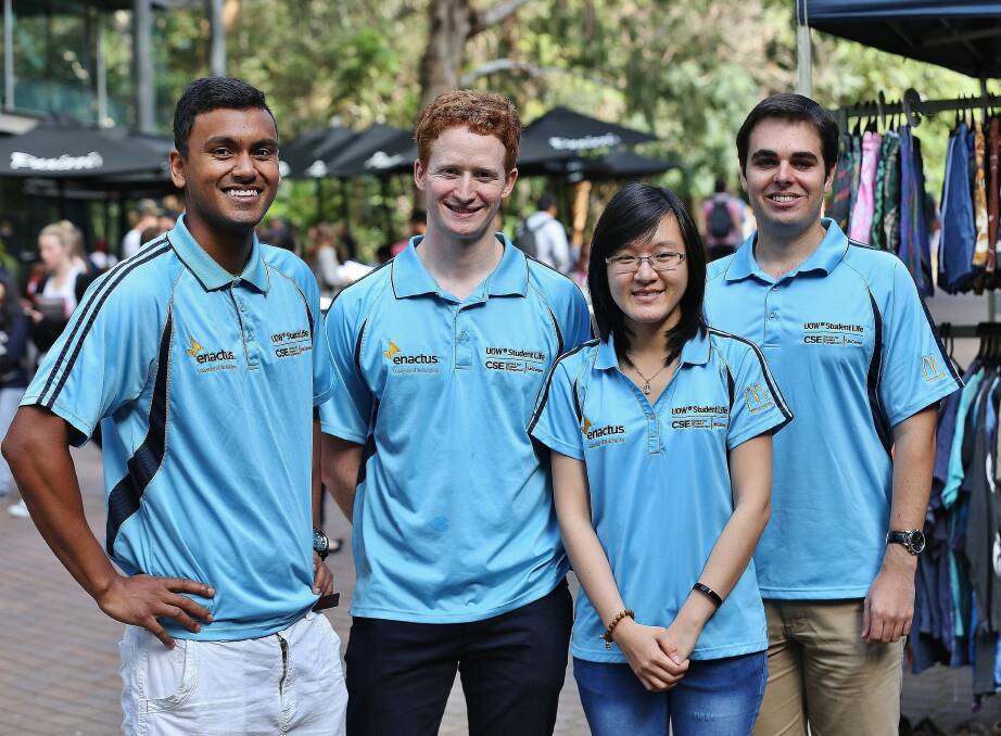 Helping the community: Enactus members Rohan Munir, Tim Randall, Mai Anh Nguyen and James Watt on the main campus at the University of Wollongong.Picture: GREG ELLIS