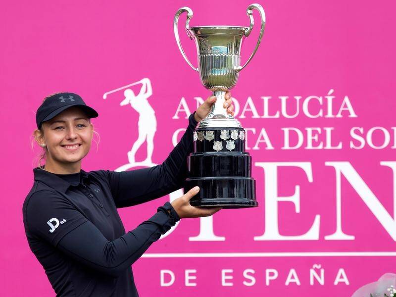 Emily Kristine Pedersen celebrates her third consecutive victory on the Ladies European Tour.