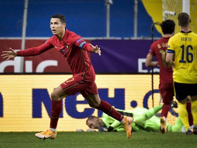 Portugal's Cristiano Ronaldo has now scored 101 international goals with a double against Sweden.