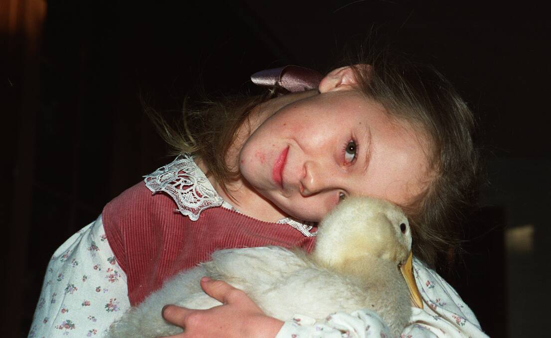 The picture published of Eliza de Vet in 1994, with her pet duck. 
