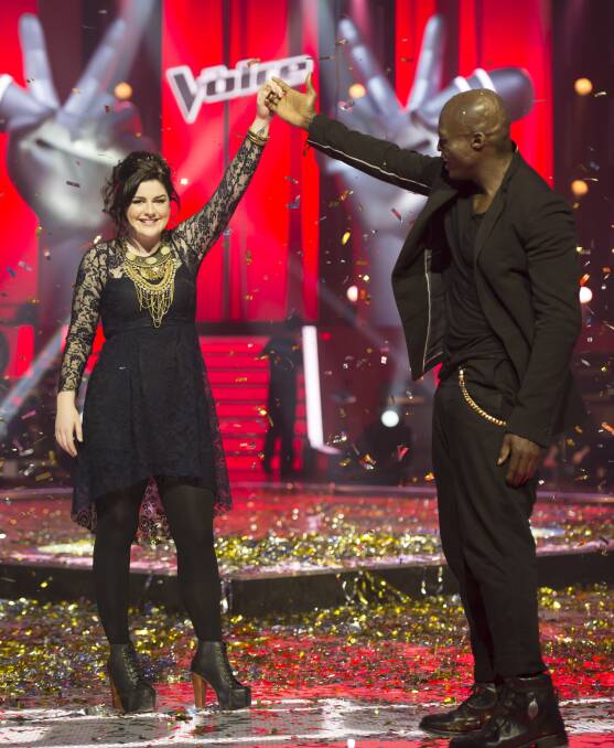 Seal and Karise Eden celebrate winning the Voice 2012. Picture: WAYNE HAWKINA