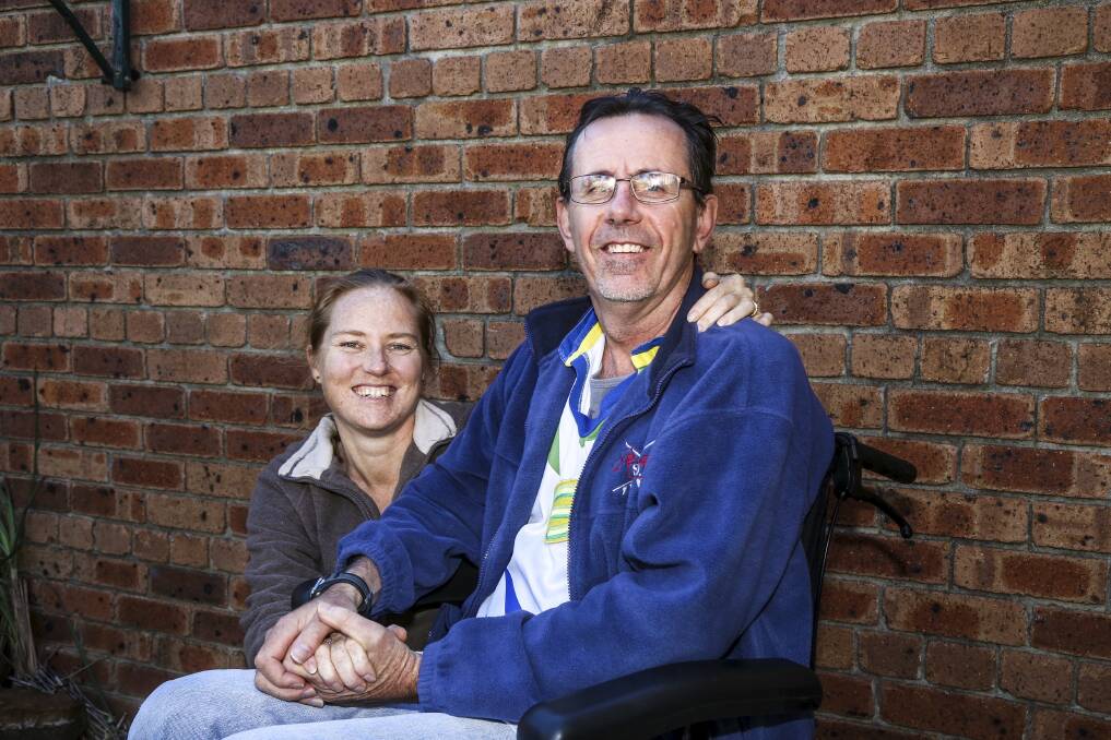 Albion Park resident Troy Eccleston and his fiancée Ainslie Sackey are trying to raise funds to go to Russia for treatment for his Multiple Sclerosis. Picture: GEORGIA MATTS