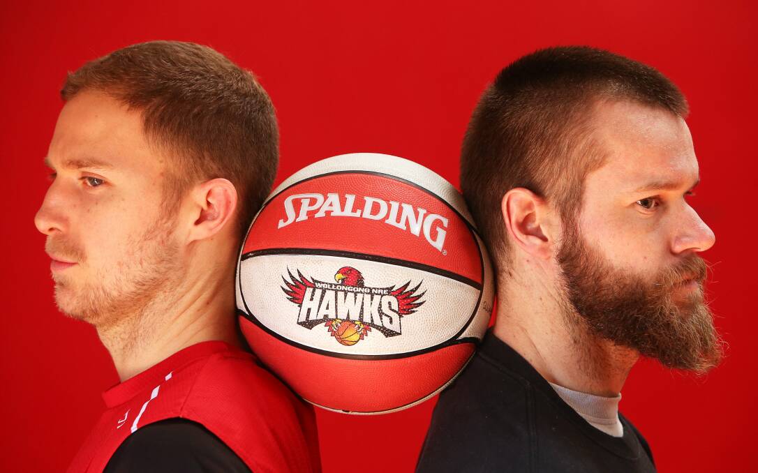 Wollongong Hawks players Tim Coenraad and Larry Davidson on Friday. Picture: KIRK GILMOUR