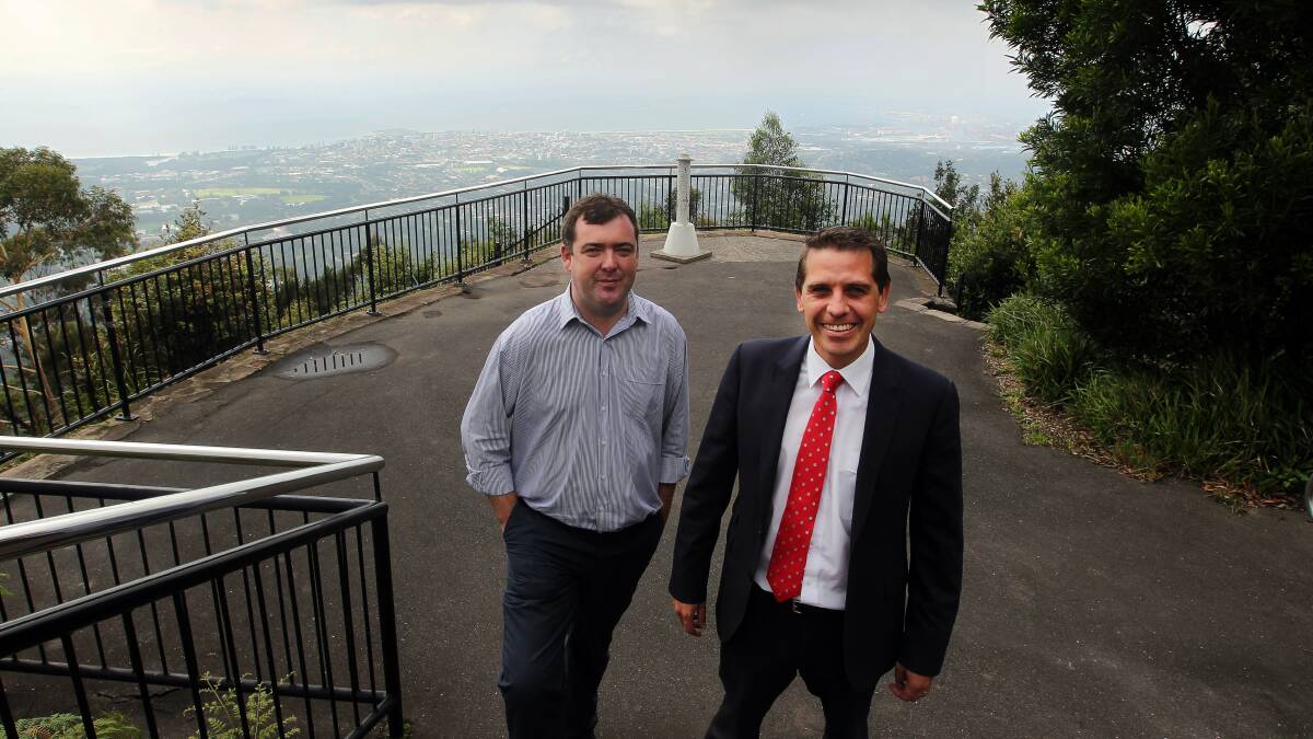 Opportunities: Destination Wollongong general manager Mark Sleigh and Keira MP Ryan Park would like to see responsible development in Mount Keira Summit Park.