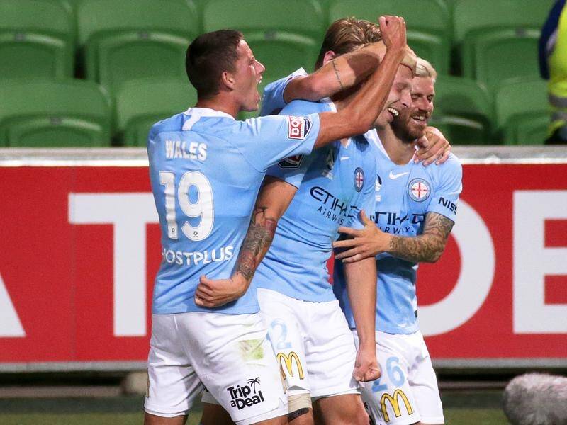 A goal from Melbourne City's Ritchie De Laet (middle) clinched their A-League win over Brisbane.