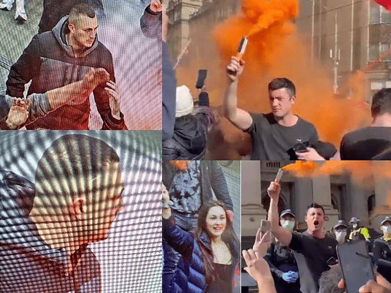 Police have released photos of three people pictured holding flares during the weekend protests.
