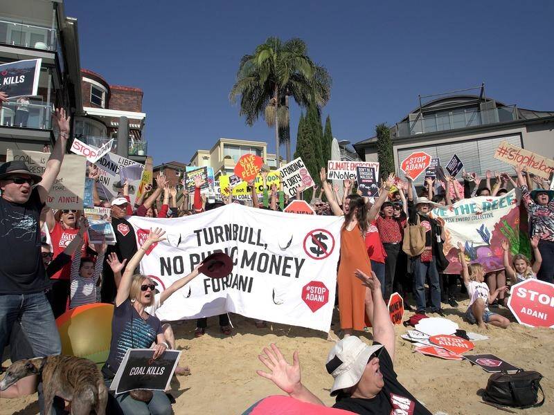 Anti-Adani mine protesters have targeted a beach near Prime Minister Malcolm Turnbull's Sydney home.