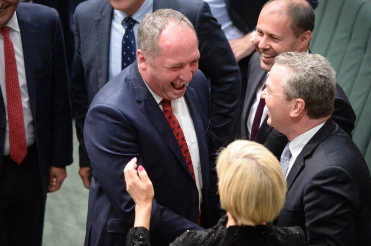 Barnaby Joyce returns to the house of reps fedpol . Pic Nick Moir 6 dec 2017