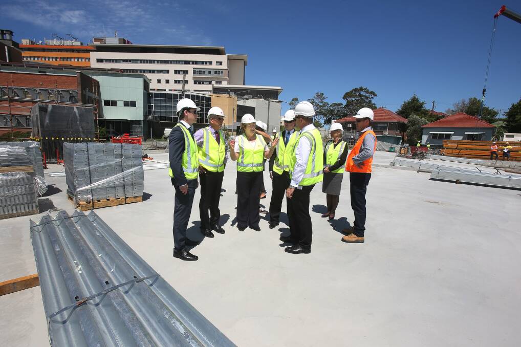 Health Minister Jillian Skinner (centre) visits the top storey of Wollongong Hospital's new car park on Tuesday. Picture: ROBERT PEET
