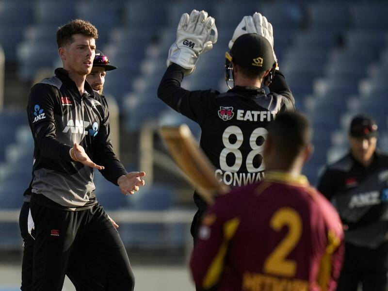 Mitchell Santner (l) spun New Zealand to a 13-run game-one T20 triumph over West Indies in Kingston. (AP PHOTO)