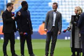 Roy Keane (third from left) with fellow Sky Sports pundits Gary Neville (left) and Micah Richards. (EPA PHOTO)