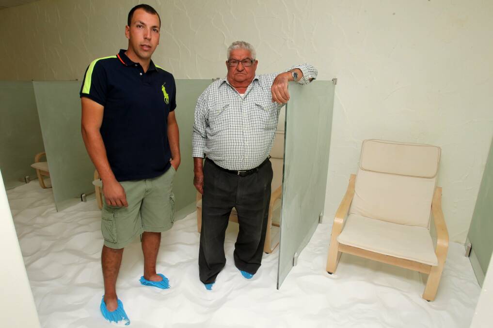Respite: Andrew Blasi and Pasquale Tassoni in the Illawarra Salt Therapy rooms at Fairy Meadow.Picture: GREG TOTMAN