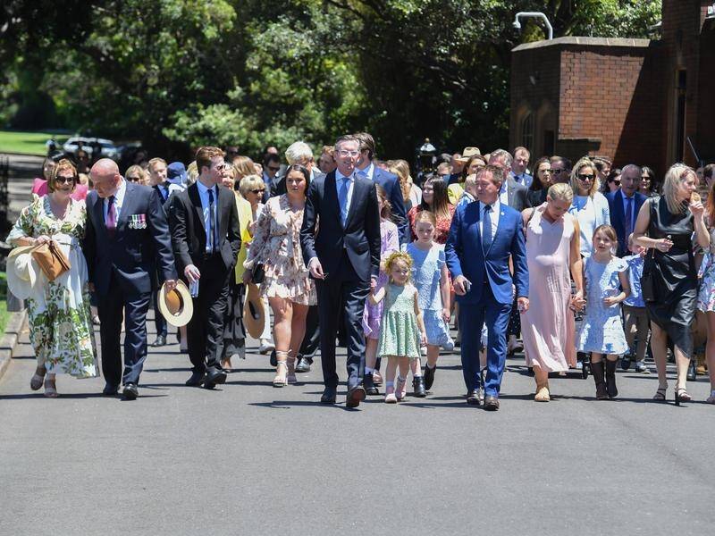Premier Dominic Perrottet and his ministers arrive for the swearing in at NSW Government House.