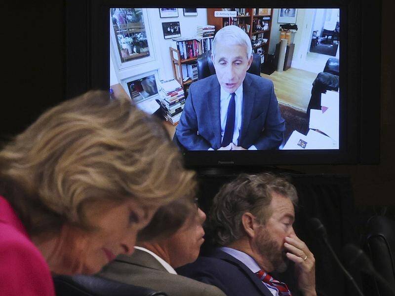 Infectious disease expert Anthony Fauci (on screen) has warned against reopening US states too soon.