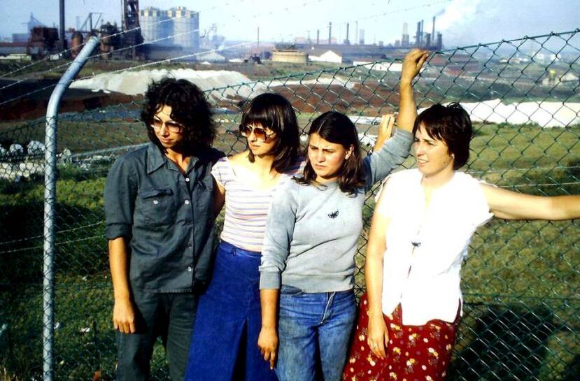 Some of the women involved in the Jobs for Women campaign outside teh Port Kembla steelworks int he early 1980s.
