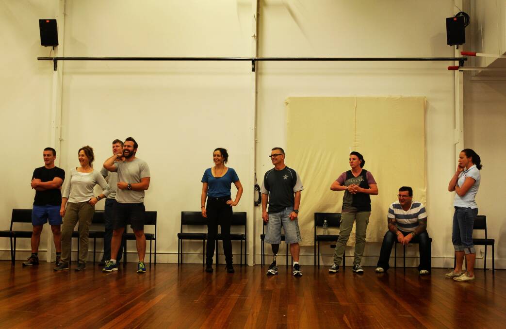 Some of the 17 Australian Defence Force personnel and four actors during a workshop at the Sydney Theatre Company for The Long Way Home. Picture: KATE GERAGHTY