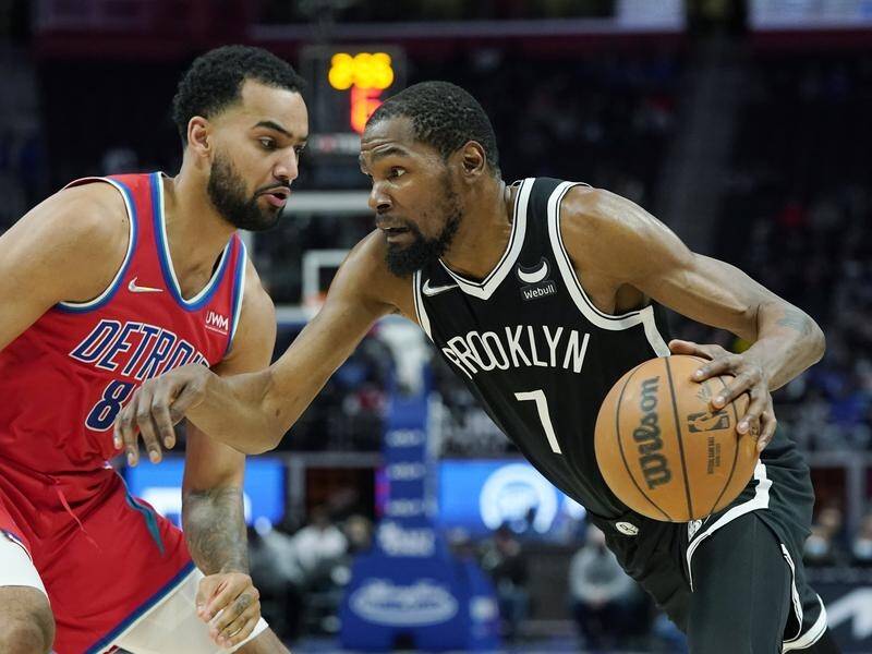 Kevin Durant has combined with James Harden to help Brooklyn sink Detroit 96-90 in their NBA clash.