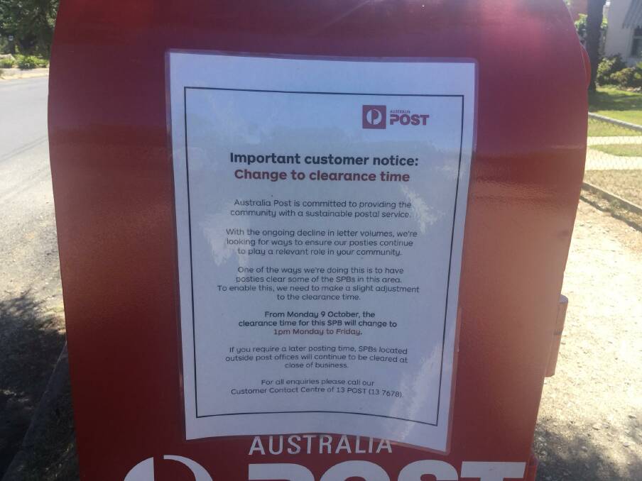 The post box in question and a notice explaining the October changes. Picture: Facebook/Beechworth's Plumbing Plus