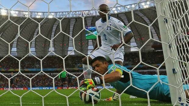 History made: Goalkeeper Noel Valladares failed to stop the ball crossing the line. Photo: Getty Images