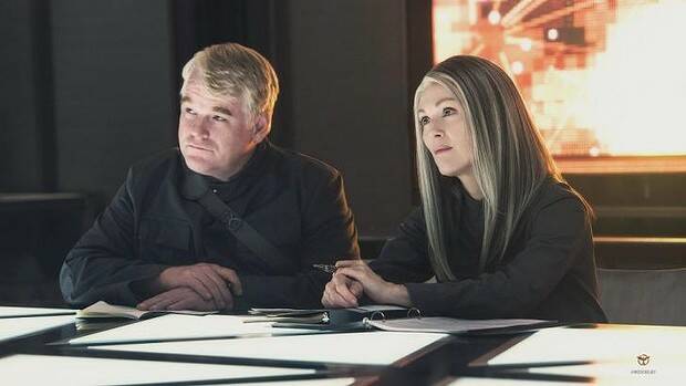 Philip Seymour Hoffman and Julianne Moore in The Hunger Games: Mockingjay Part 1.