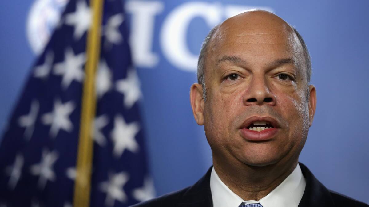 US Secretary of Homeland Security Jeh Johnson speaks during a joint news conference. Picture: AFP