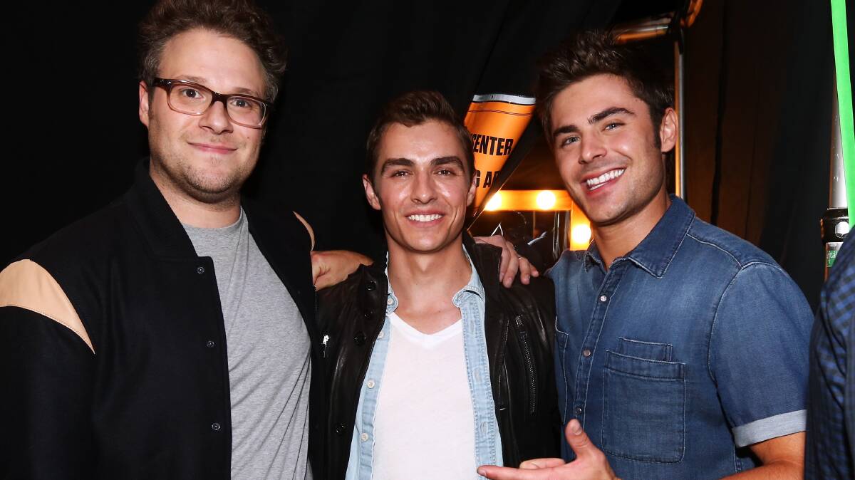 Seth Rogen, Dave Franco and Zac Efron at the 2014 MTV Movie Awards. Picture: GETTY IMAGES