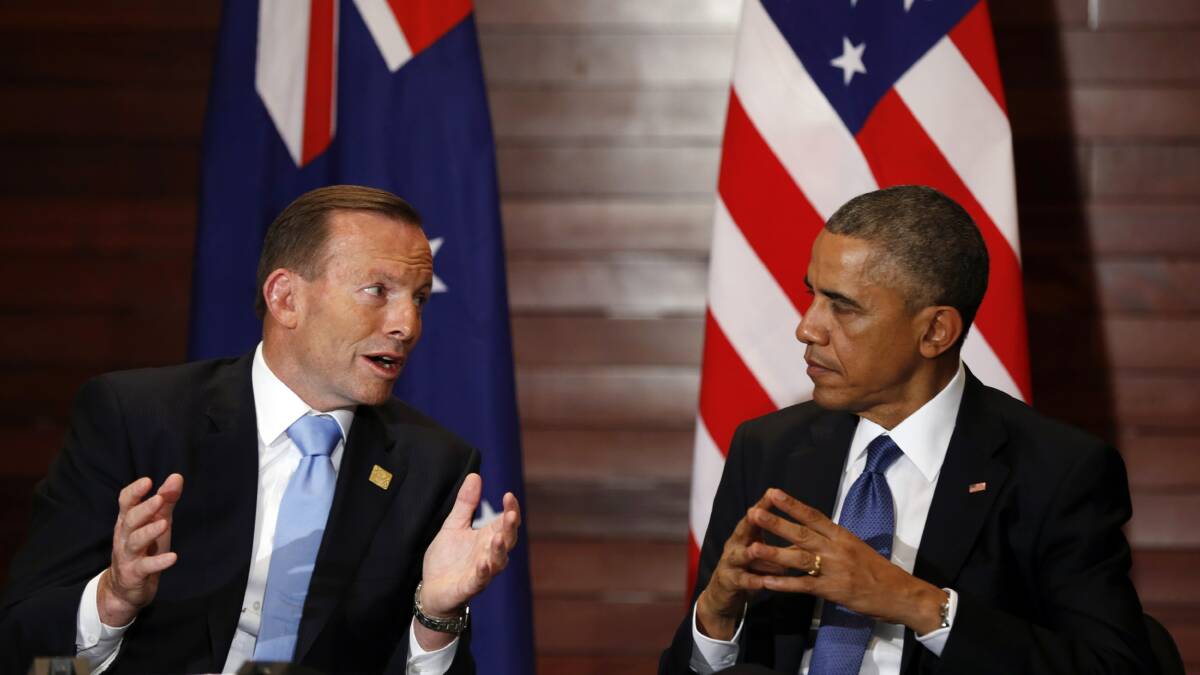 US President Barack Obama meets with Prime Minister Tony Abbott in Beijing. Picture: REUTERS