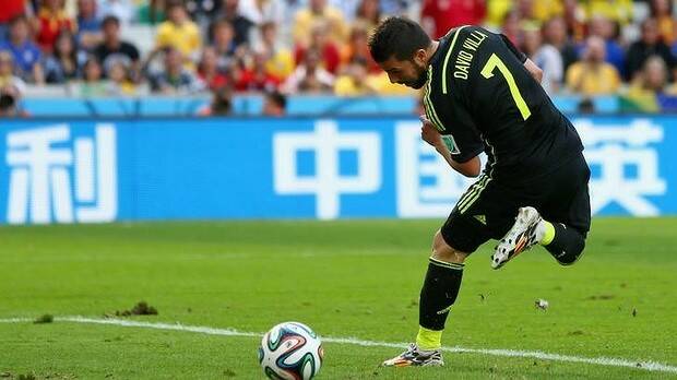 David Villa flicked Spain in front. Picture: GETTY IMAGES