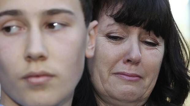 Thomas Kelly's mother Kathy and younger brother Stuart outside court after his killer's sentence was doubled. Picture: BRENDAN ESPOSITO