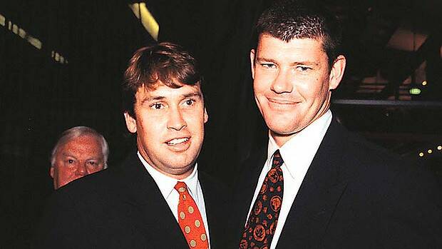 David Gyngell, left, with best mate James Packer in 1999. Picture: VIRGINIA STAR
