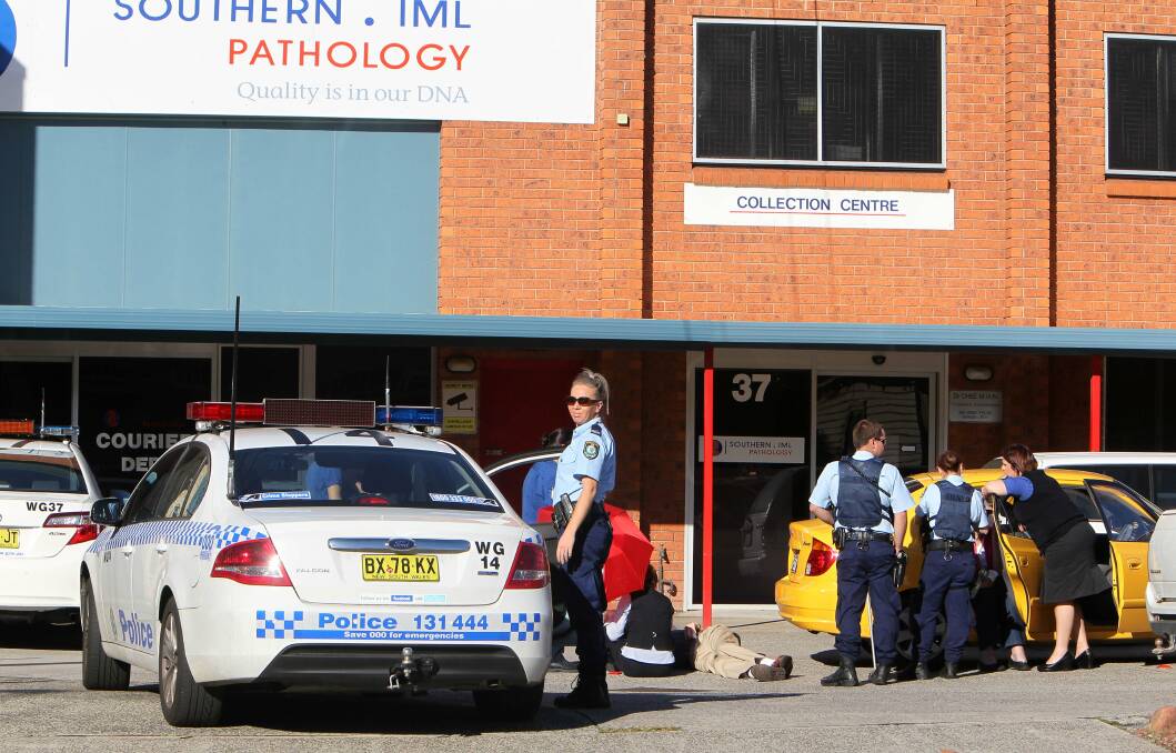 A man was hit in the Southern Pathology car park in Denison Street on Wednesday. Picture: KIRK GILMOUR