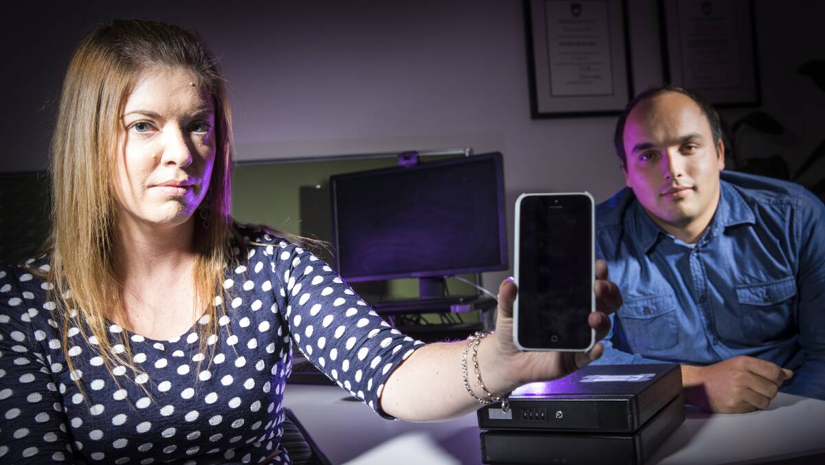 Dr Sarah Loughran and PhD candidate Adam Verrender are working on a new study into the health effects of wireless technology. Picture: PAUL JONES