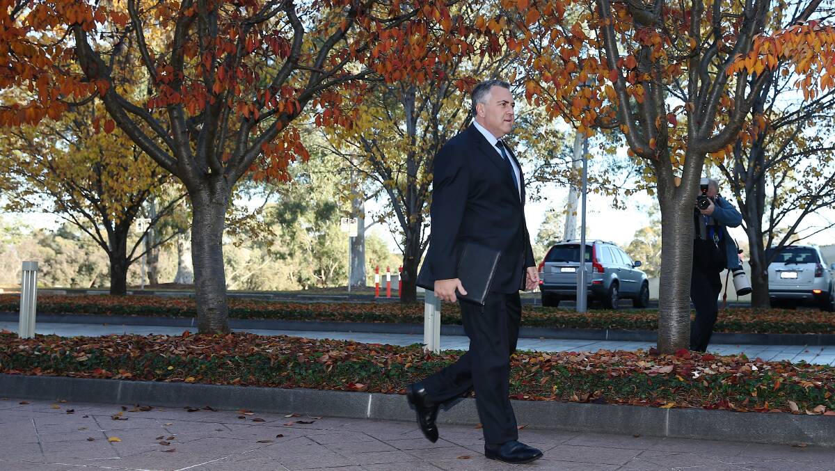 Treasurer Joe Hockey arrives for budget day. Picture: ALEX ELLINGHAUSEN