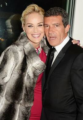 Sharon Stone and Antonio Banderas in Cannes last month. Photo: Getty