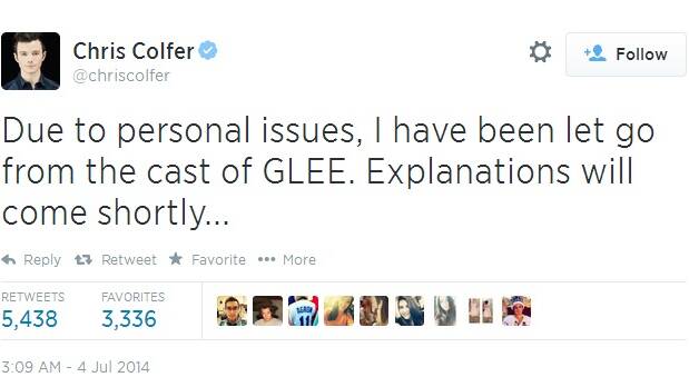 CELEB GOSS: Glee star Chris Colfer 'sacked' on Twitter