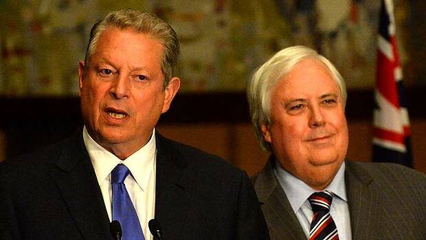United with Palmer: Al Gore and Clive Palmer address the media at Wednesday afternoon's news conference in Canberra. Photo: AAP