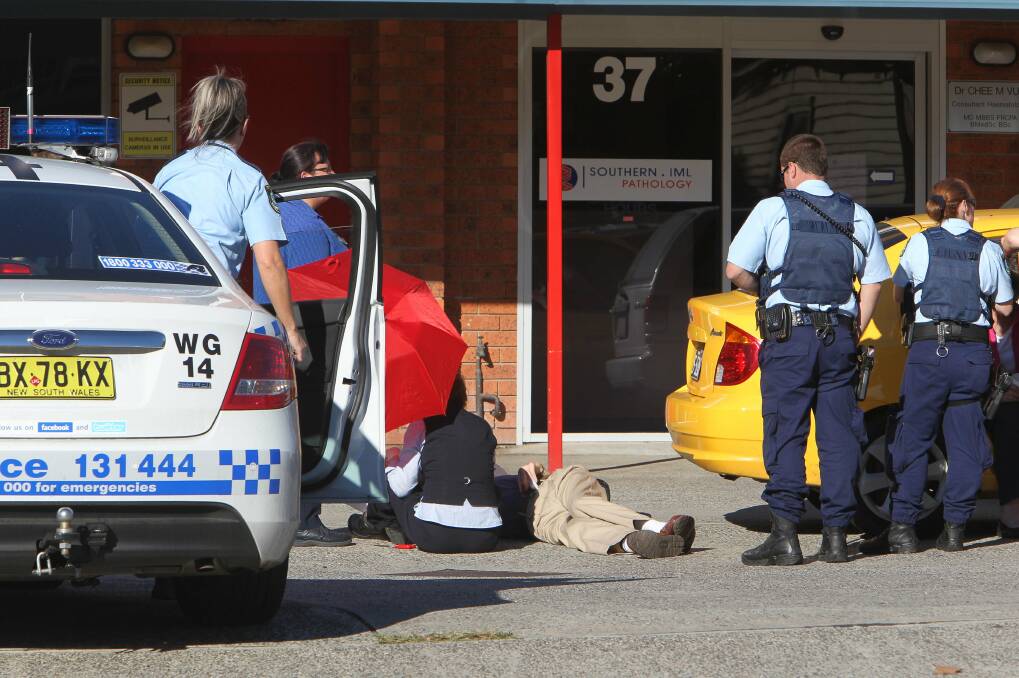 A man was hit in the Southern Pathology car park in Denison Street on Wednesday. Picture: KIRK GILMOUR