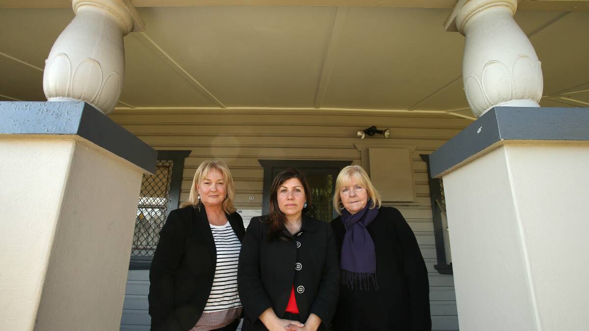 Missing out: Wollongong Emergency Family Housing's Julie Mitchell with Shadow Minister for Housing and Women Sophie Cotsis and Wollongogn MP Noreen Hay outside the Wollongong Emergency Family Housing office. Picture: KIRK GILMOUR