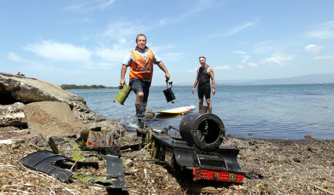 Parts of one of the trains recovered from Lake Illawarra. Picture: SYLVIA LIBER