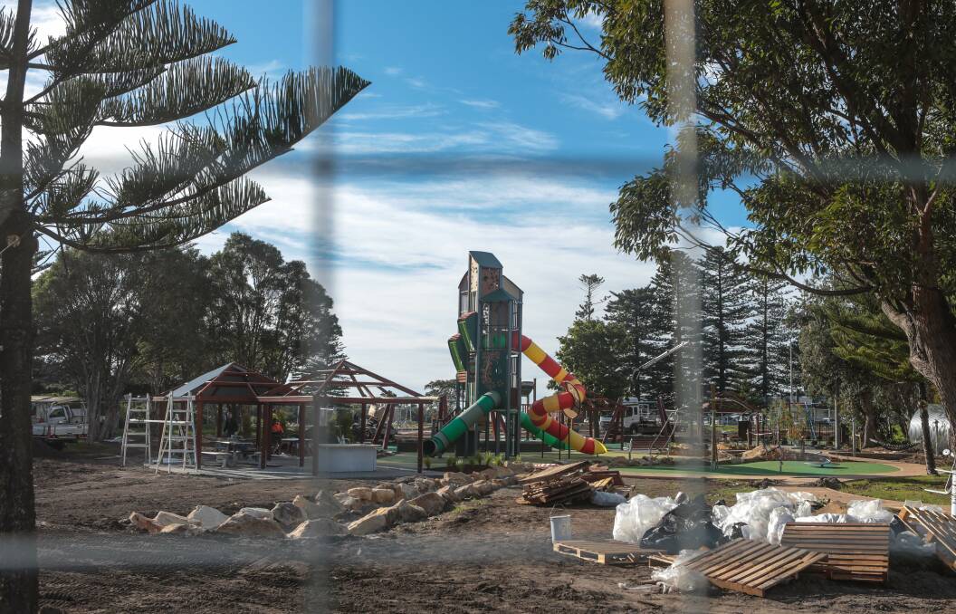 Stuart Park’s new playground features a huge coloured slide. It is due to open in a few weeks. Picture: ADAM McLEAN