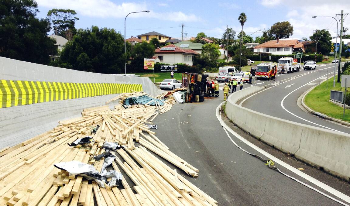 Bulli Pass is closed following a truck rollover on this afternoon. Picture: ROBERT PEET