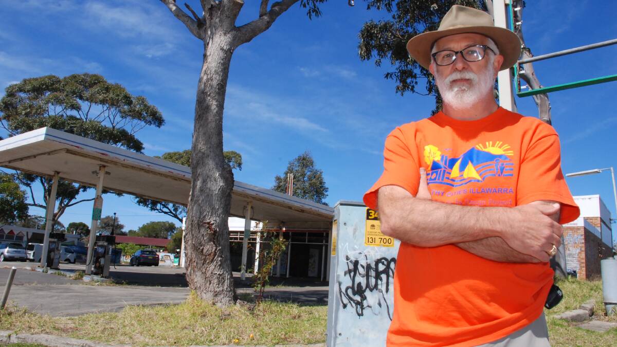 "All that hard work gone to nothing.’’ Warilla North Baptist Church Pastor Brian Pember is concerned that the petrol station on Queen Street in Warilla has returned to its former state. Picture Eliza wWnkler
