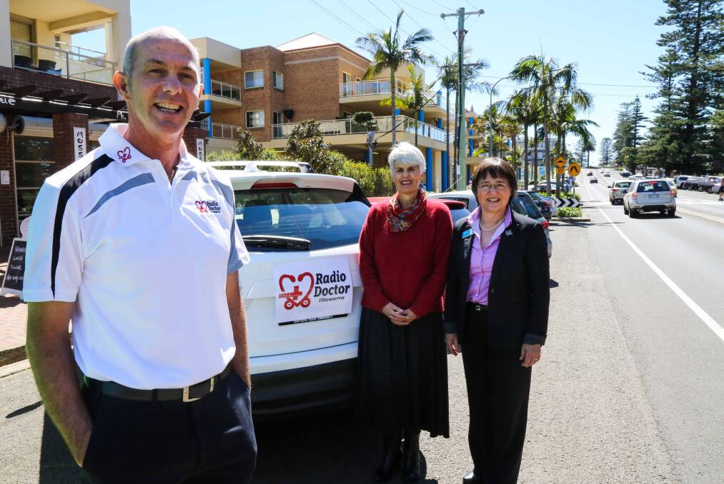 Frank Wallner with Medicare Local Chair Vicki McCartney and Dr Elizabeth Magassy at the launch of the Illawarra Radio Doctor. Picture: GEORGIA MATTS